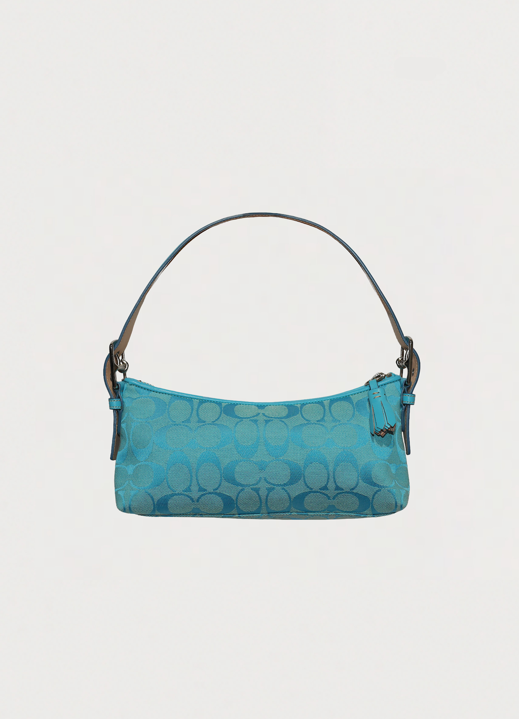 Vintage Coach East West demi bag in blue signature canvas with leather trim showing back