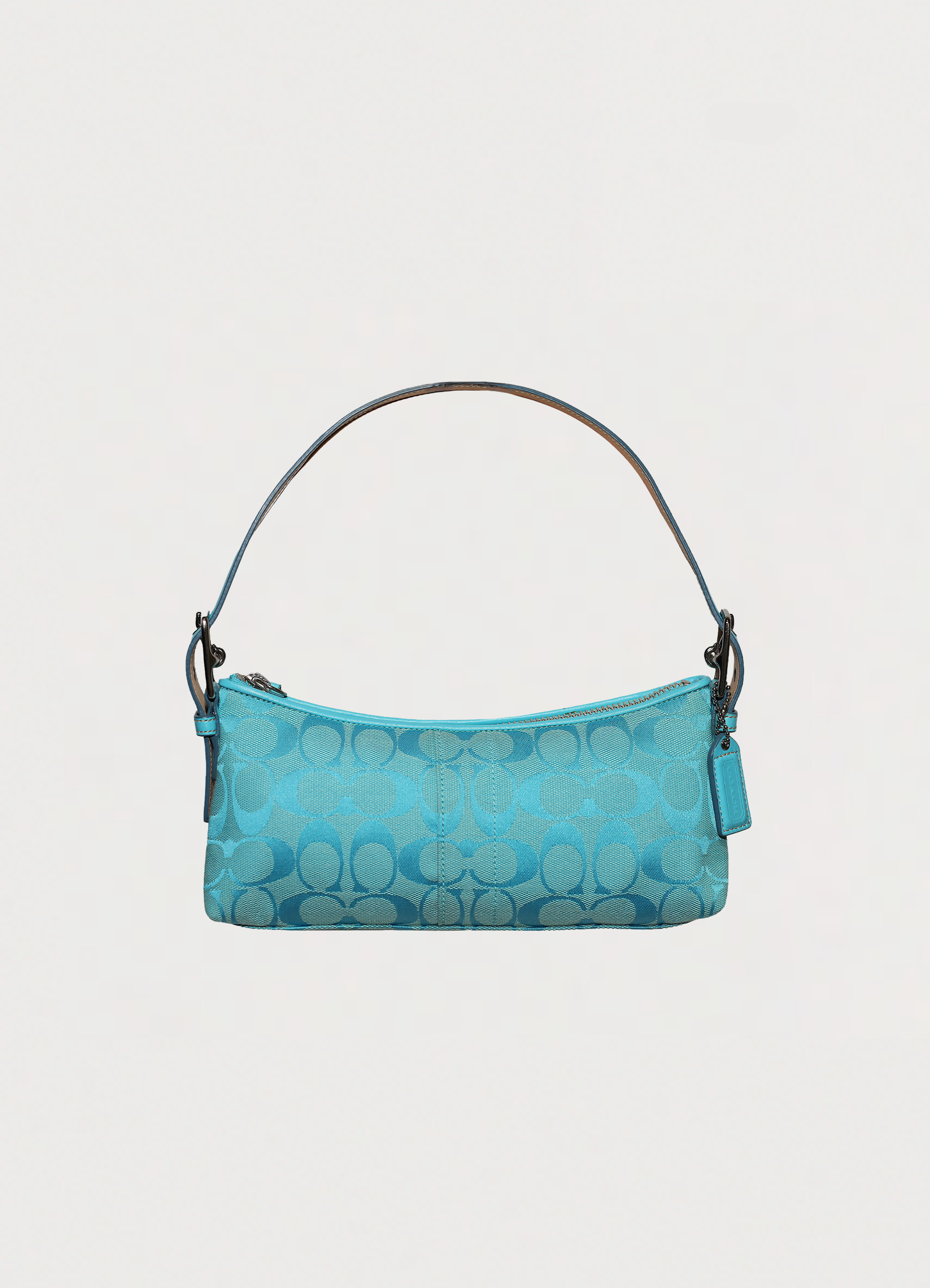 Vintage Coach East West demi bag in blue signature canvas with leather trim showing front