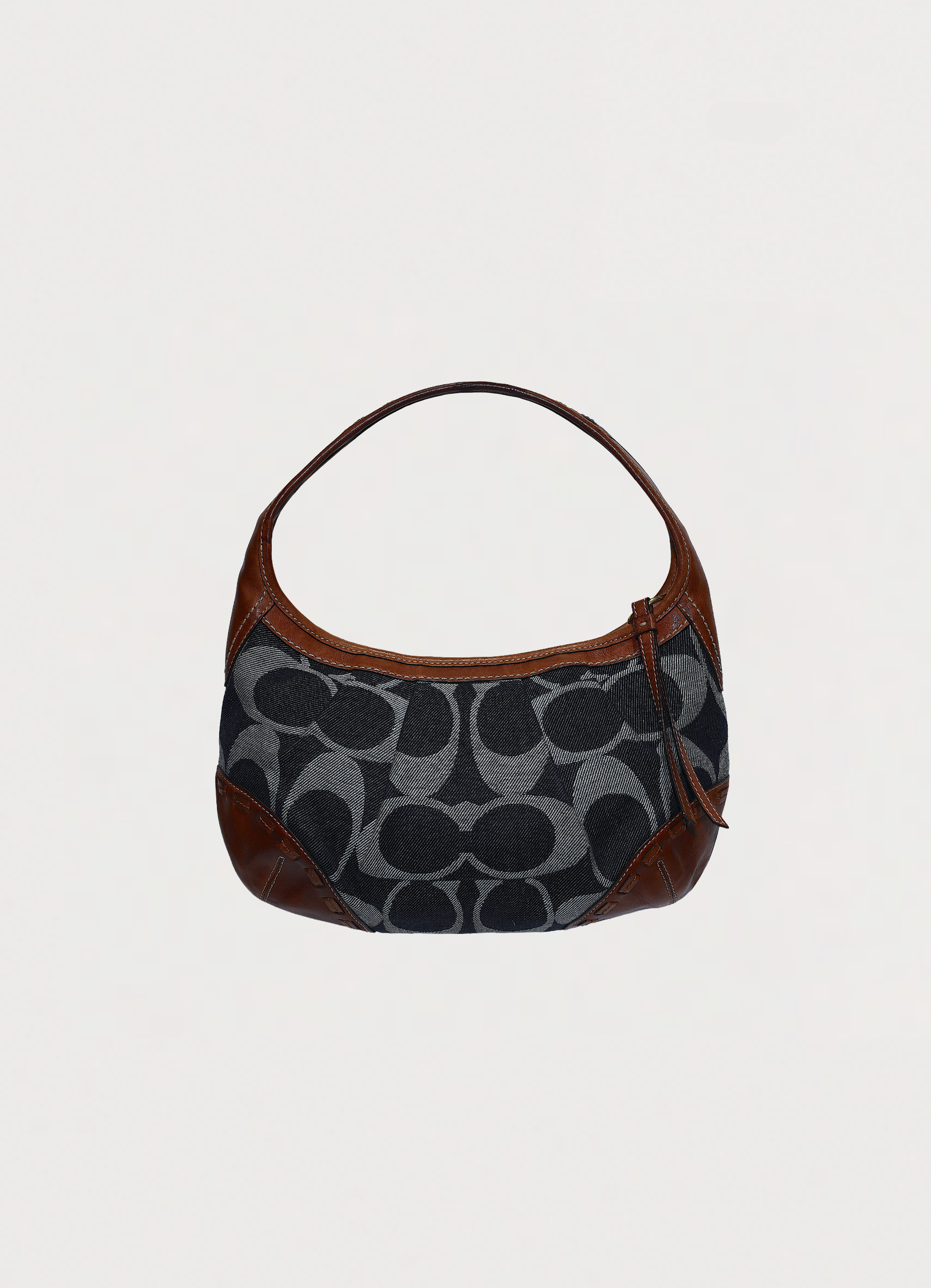 Vintage Coach Ergo monogram hobo in blue signature canvas with leather trim showing front