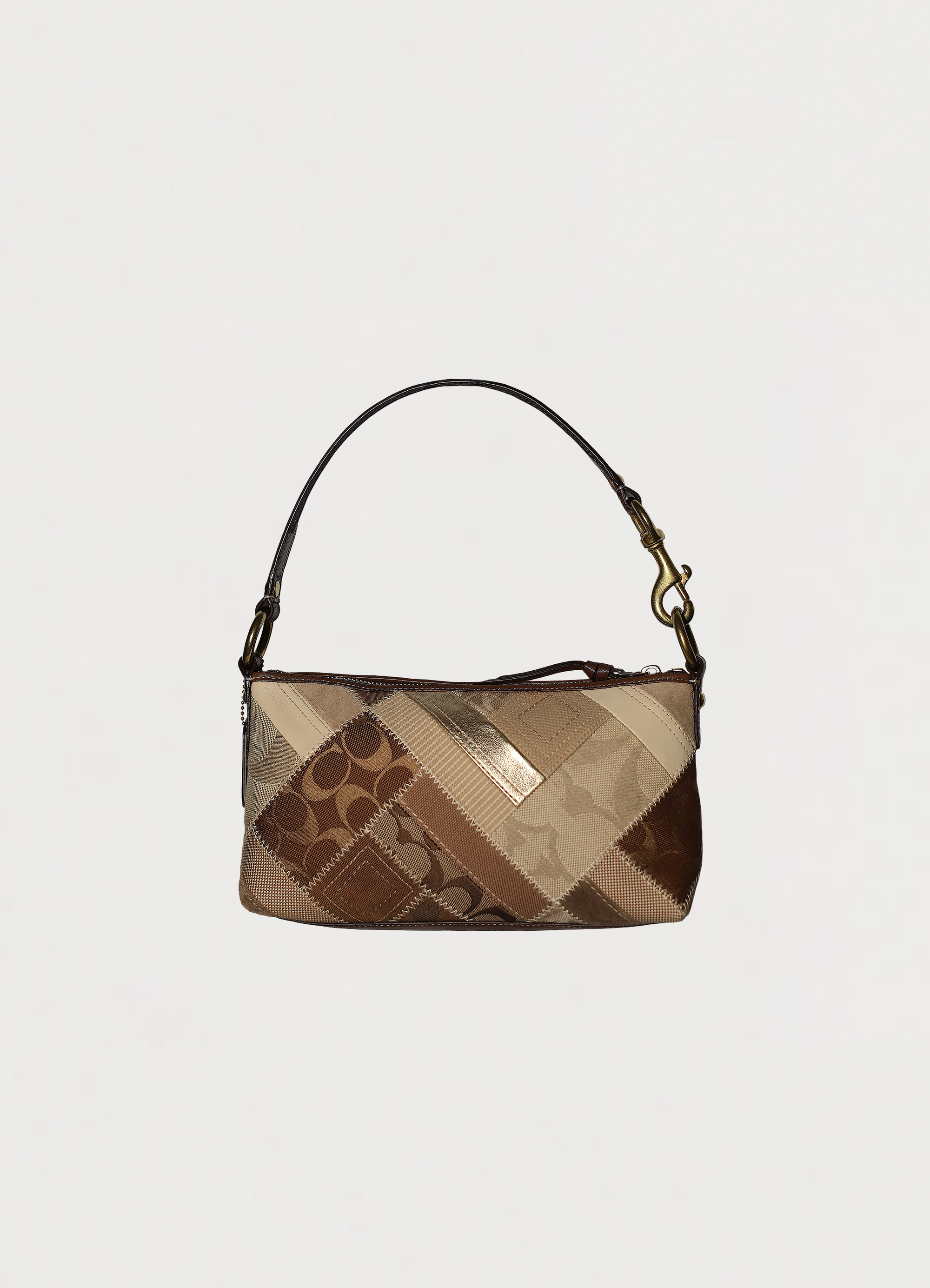 Vintage Coach Hamptons baguette bag in brown signature canvas with leather trim showing back