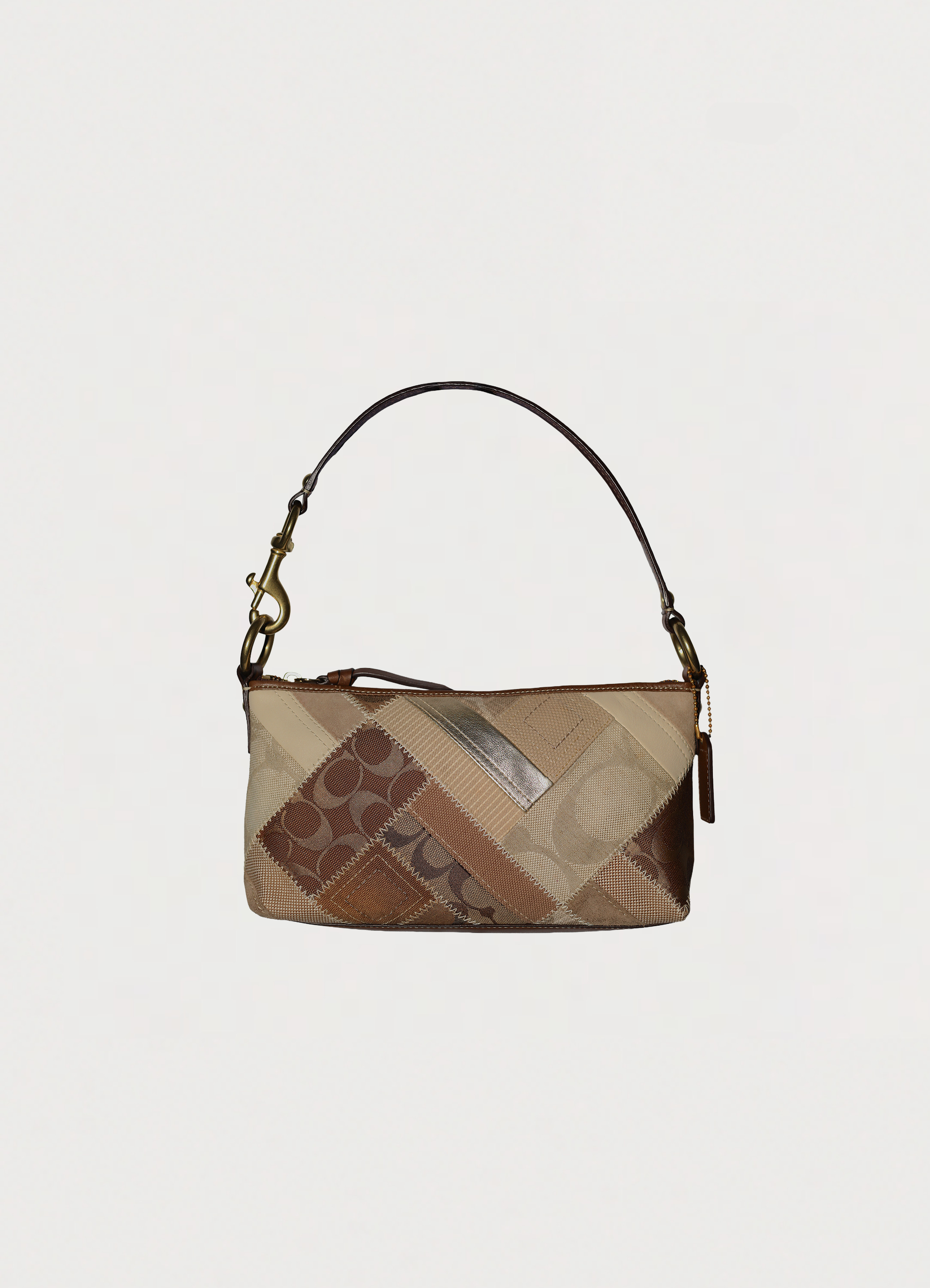 Vintage Coach Hamptons baguette bag in brown signature canvas with leather trim
showing front