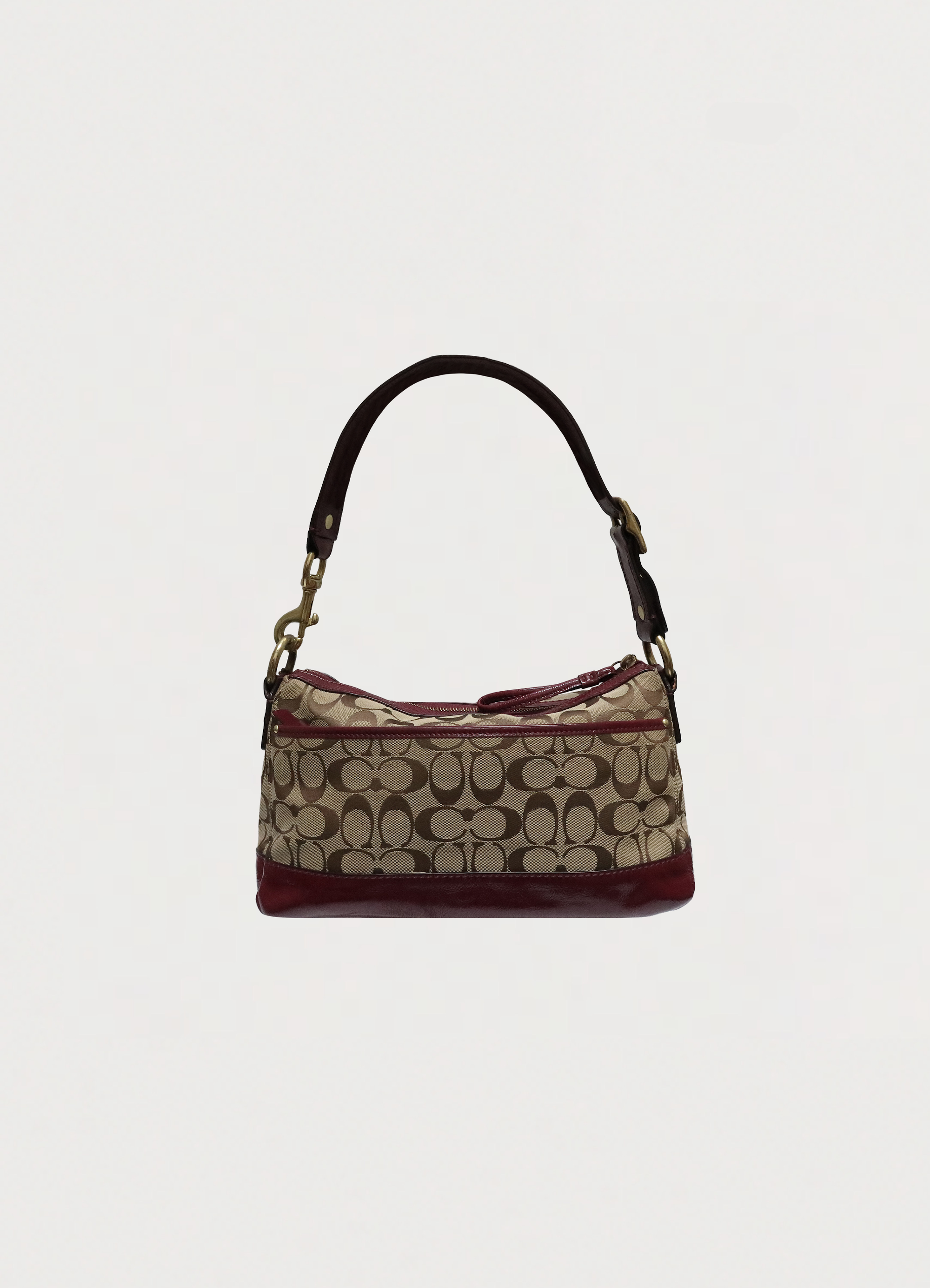 Vintage Coach Legacy turnlock demi pouch in khaki signature canvas back view