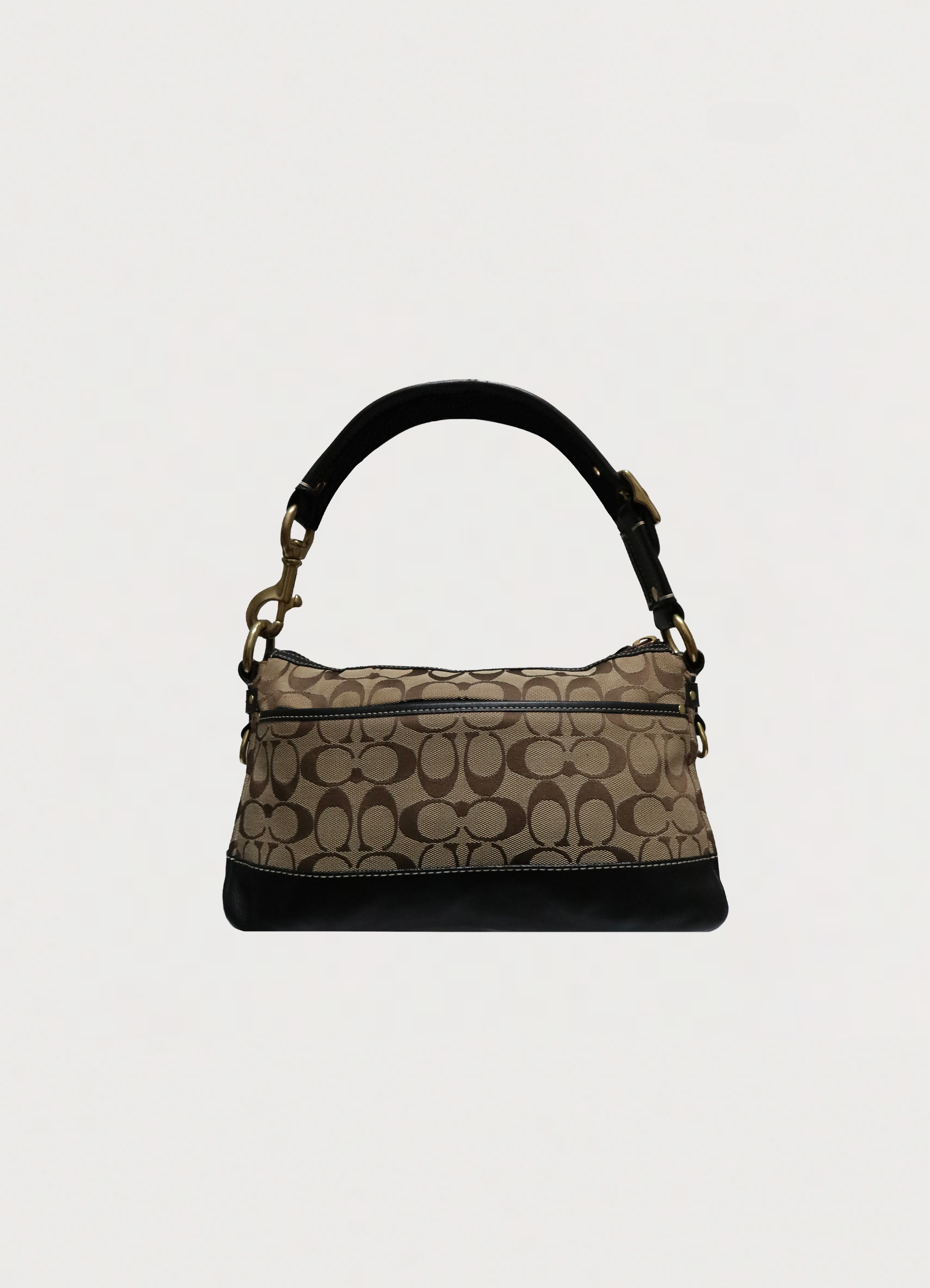 Vintage Coach Legacy Signature turnlock satchel in khaki canvas and ebony leather back view