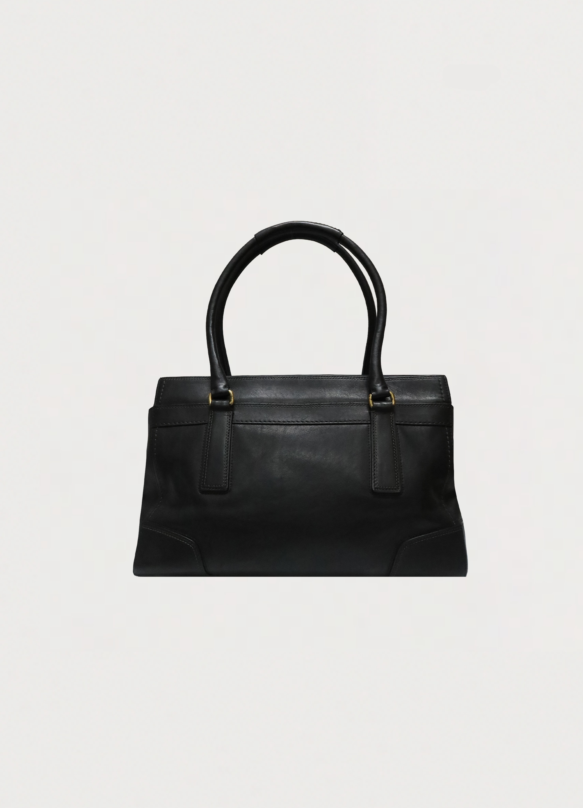 Vintage Coach Madeline turnlock satchel in black smooth leather back view