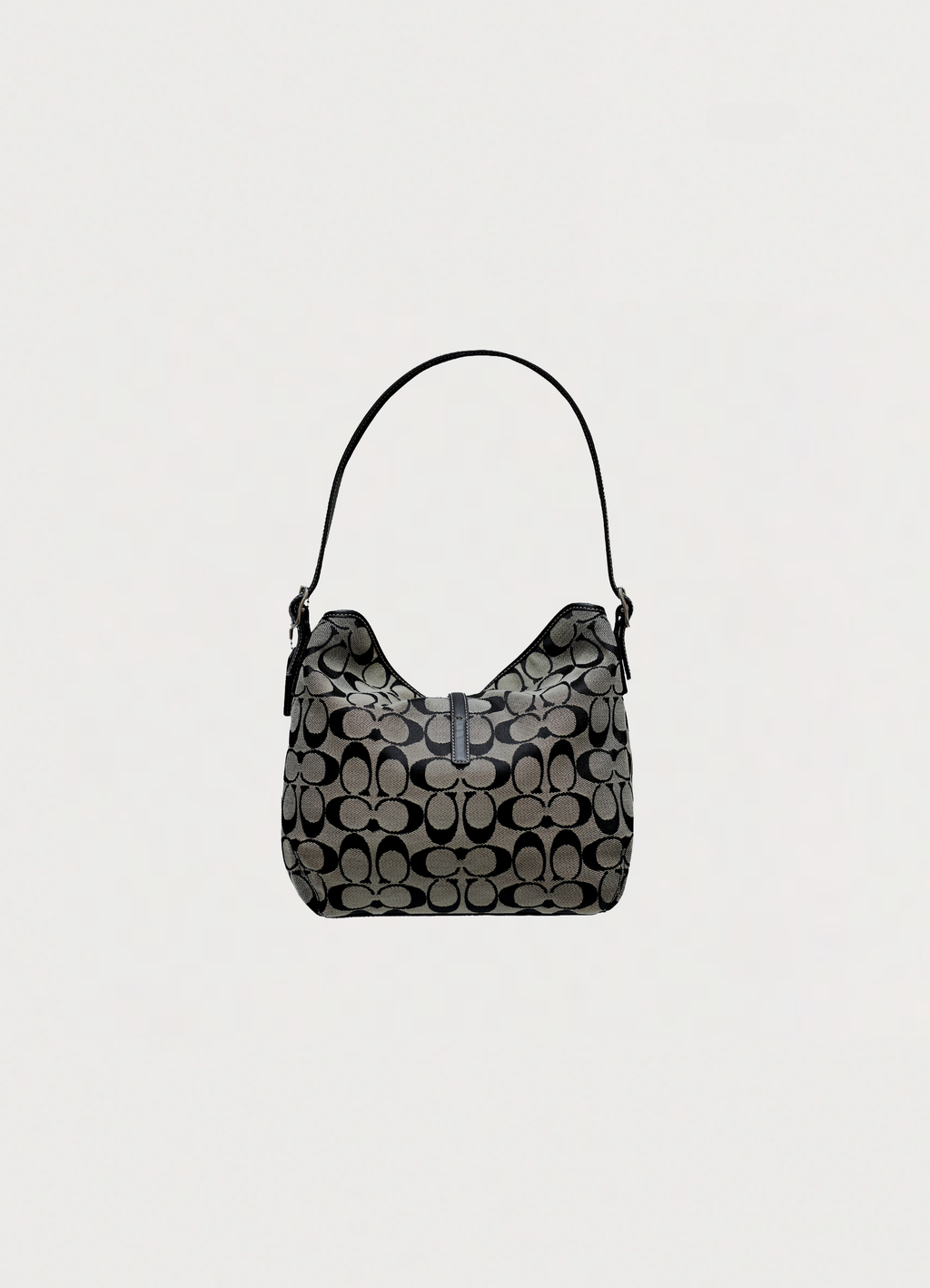 Vintage Coach Signature clip hobo bag in black and grey canvas back view