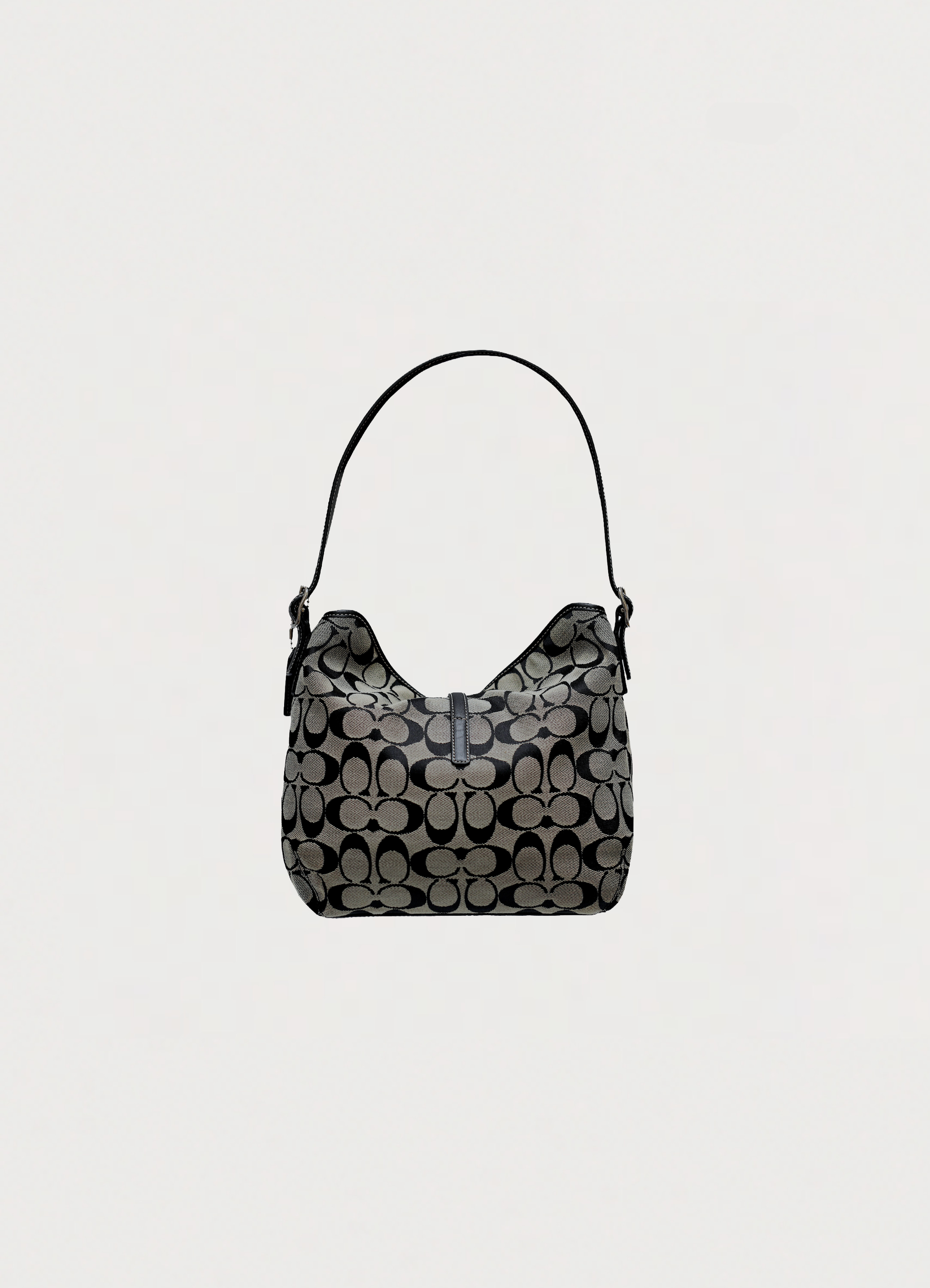 Vintage Coach Signature clip hobo bag in black and grey canvas back view