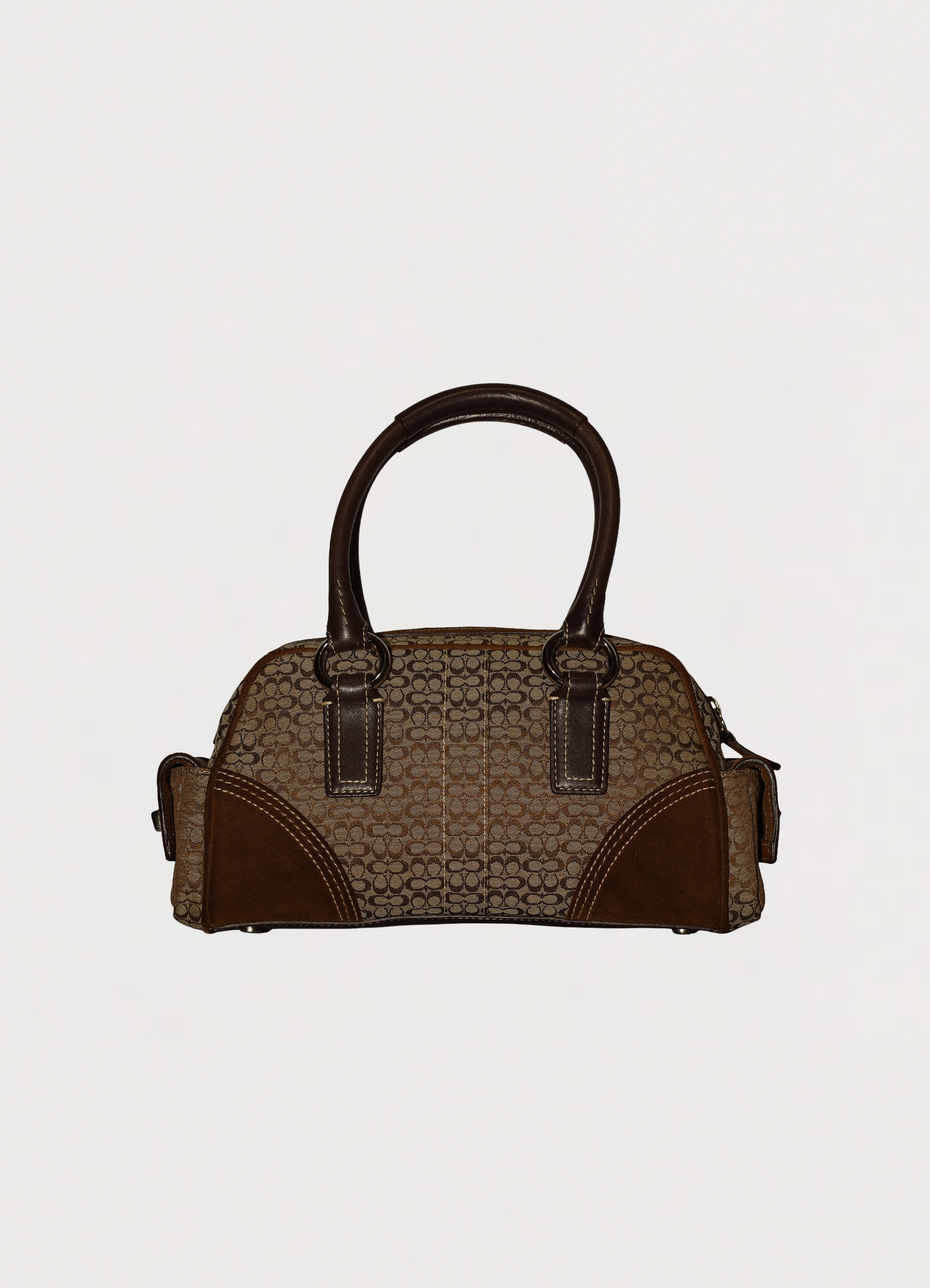 Vintage Coach Soho buckle satchel in brown signature canvas with leather trim view of back