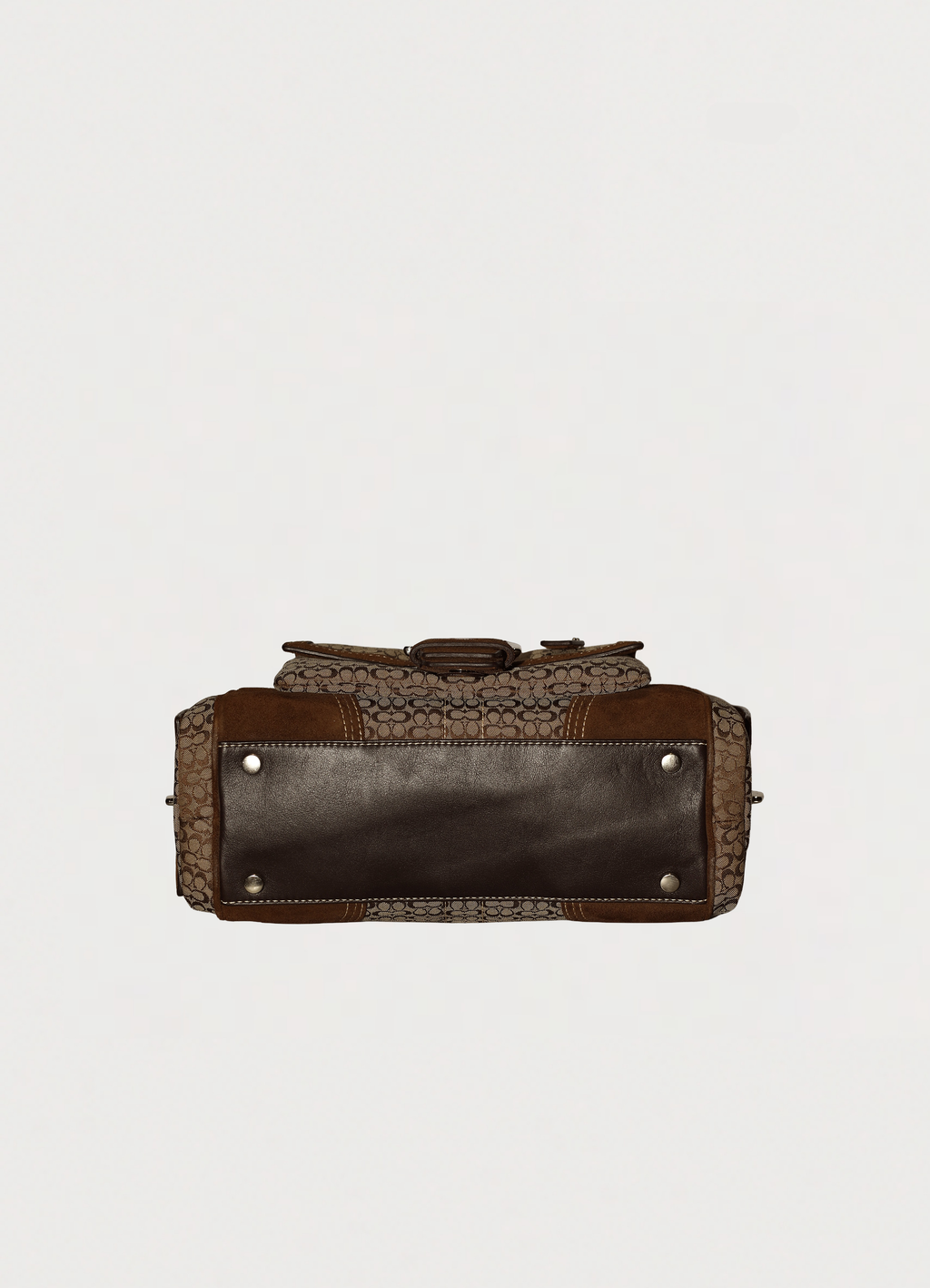 Vintage Coach Soho buckle satchel in brown signature canvas with leather trim base view