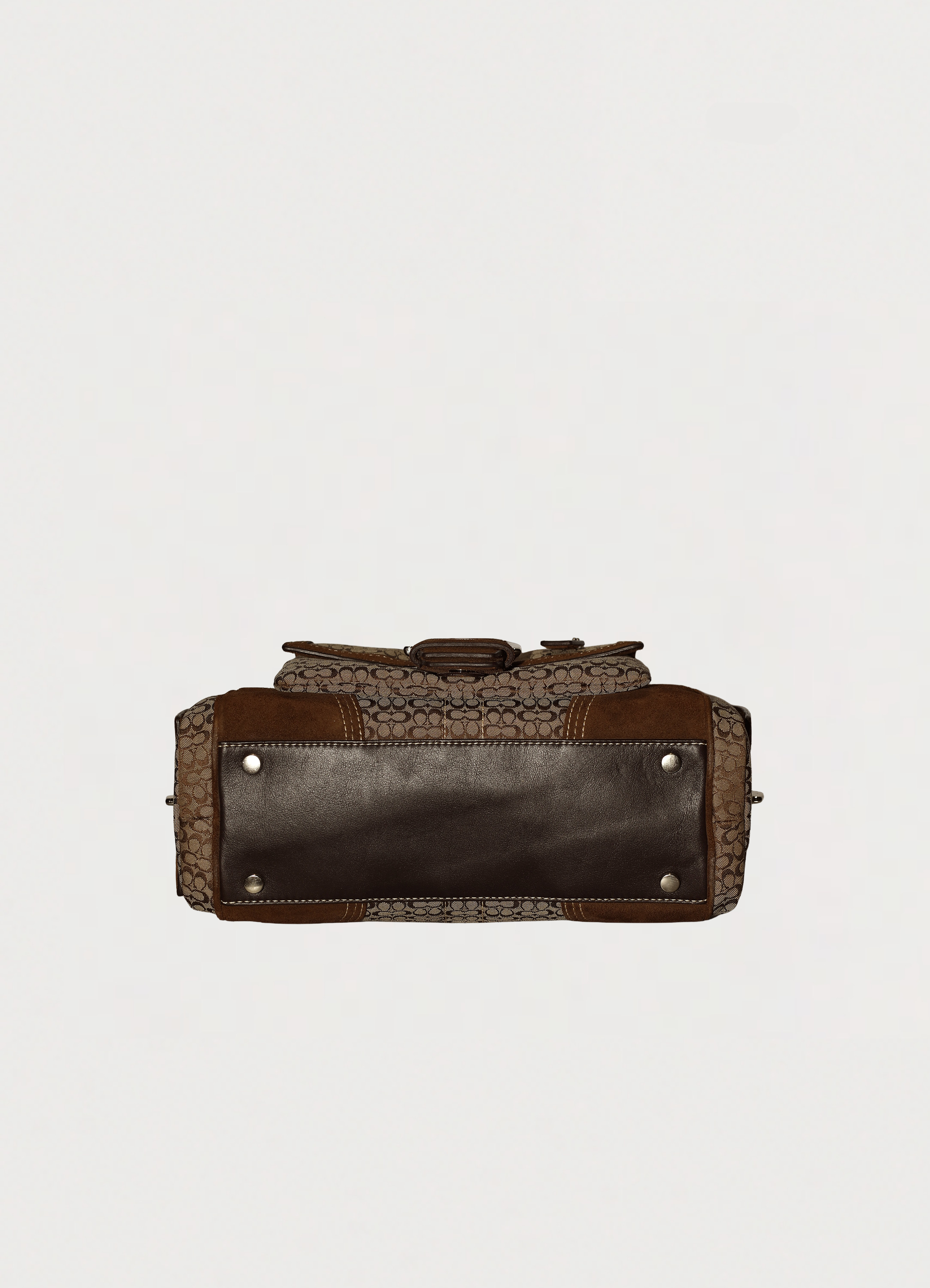 Vintage Coach Soho buckle satchel in brown signature canvas with leather trim base view