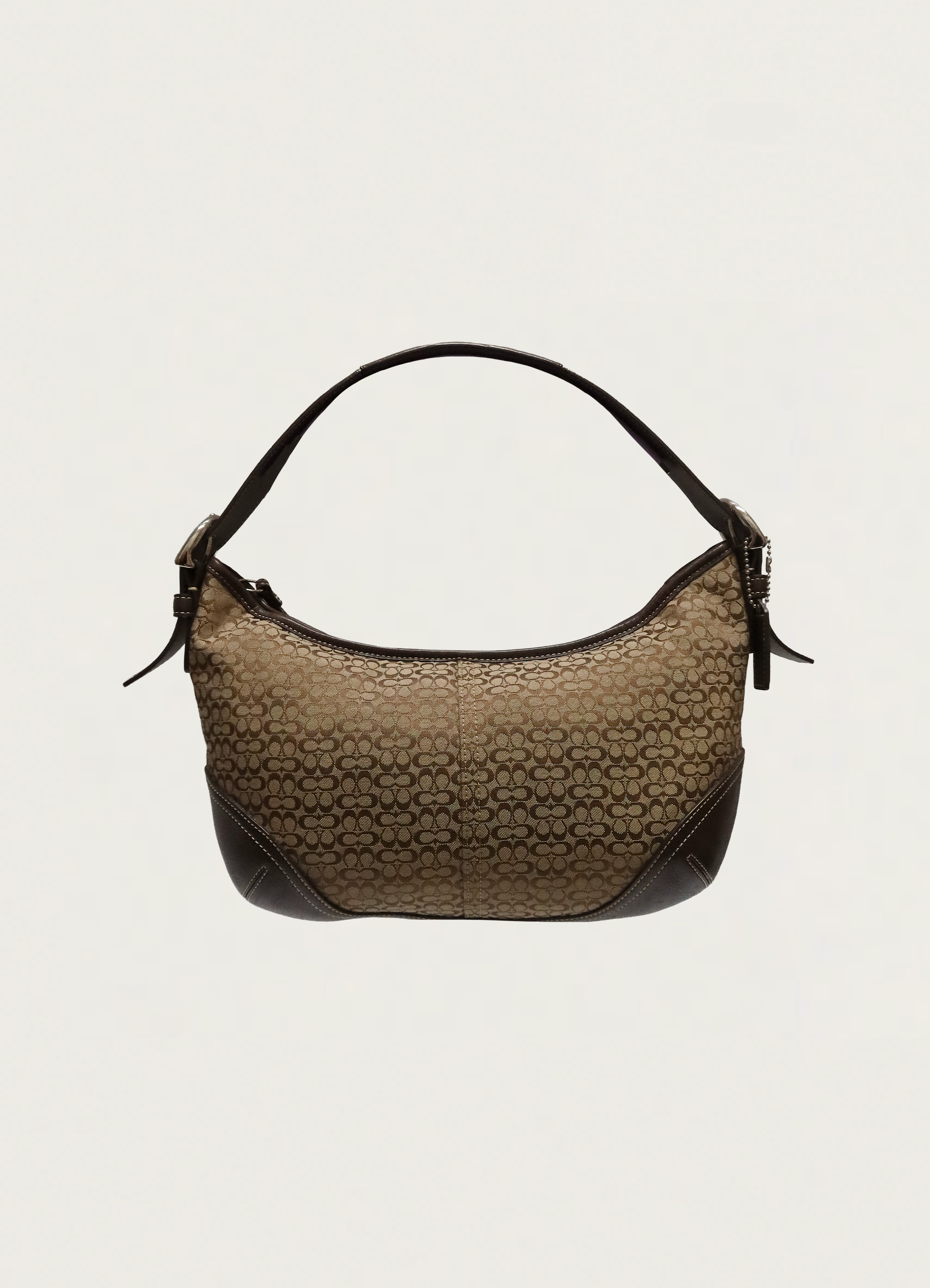 Vintage Coach Soho hobo bag in khaki signature canvas and brown leather back view