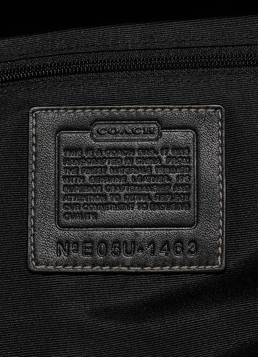 Interior leather Coach creed patch with serial number for authenticity