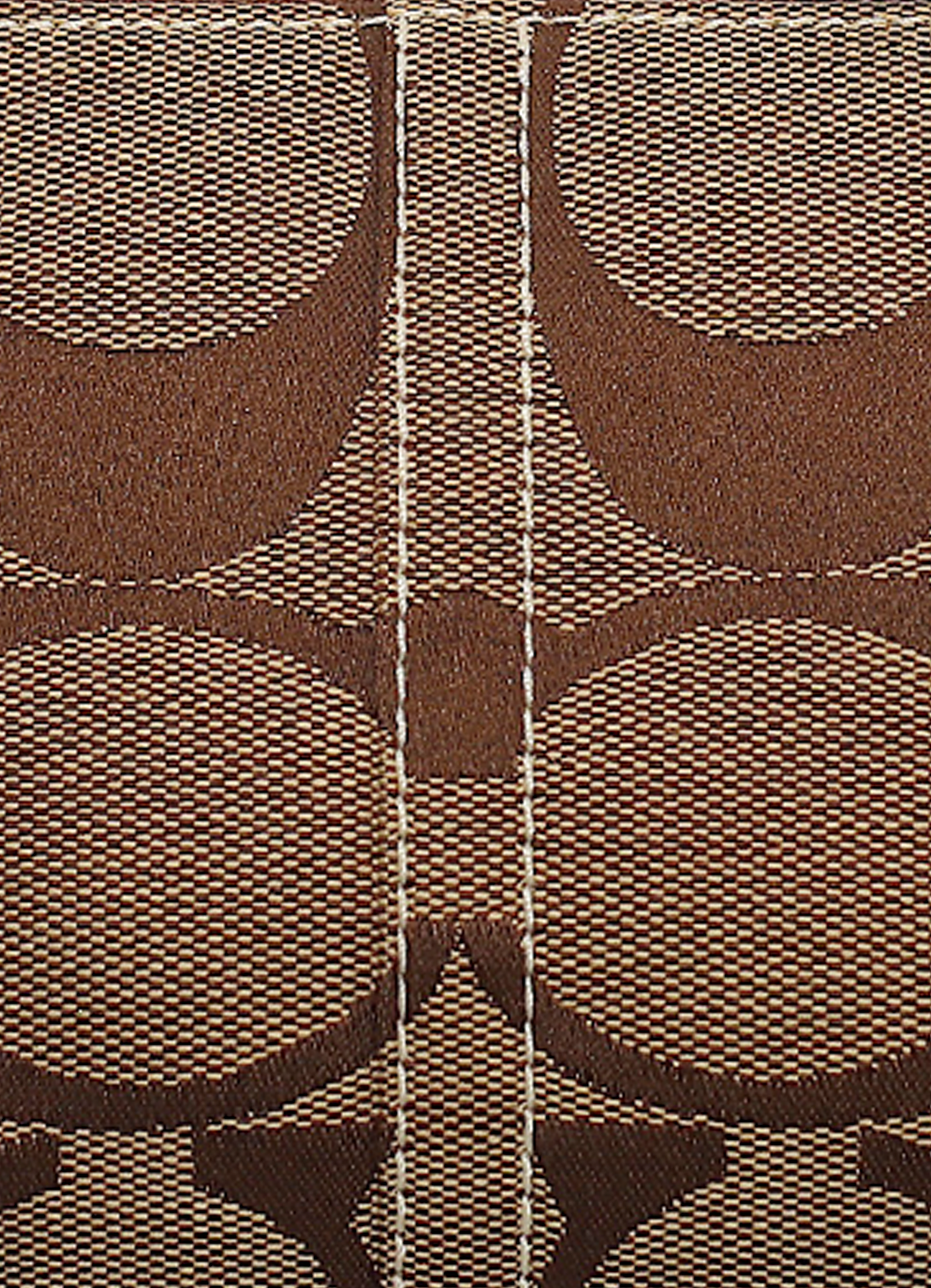 Vintage Coach Tropical Fish Demi bag in brown signature canvas with leather trim showing close up of print