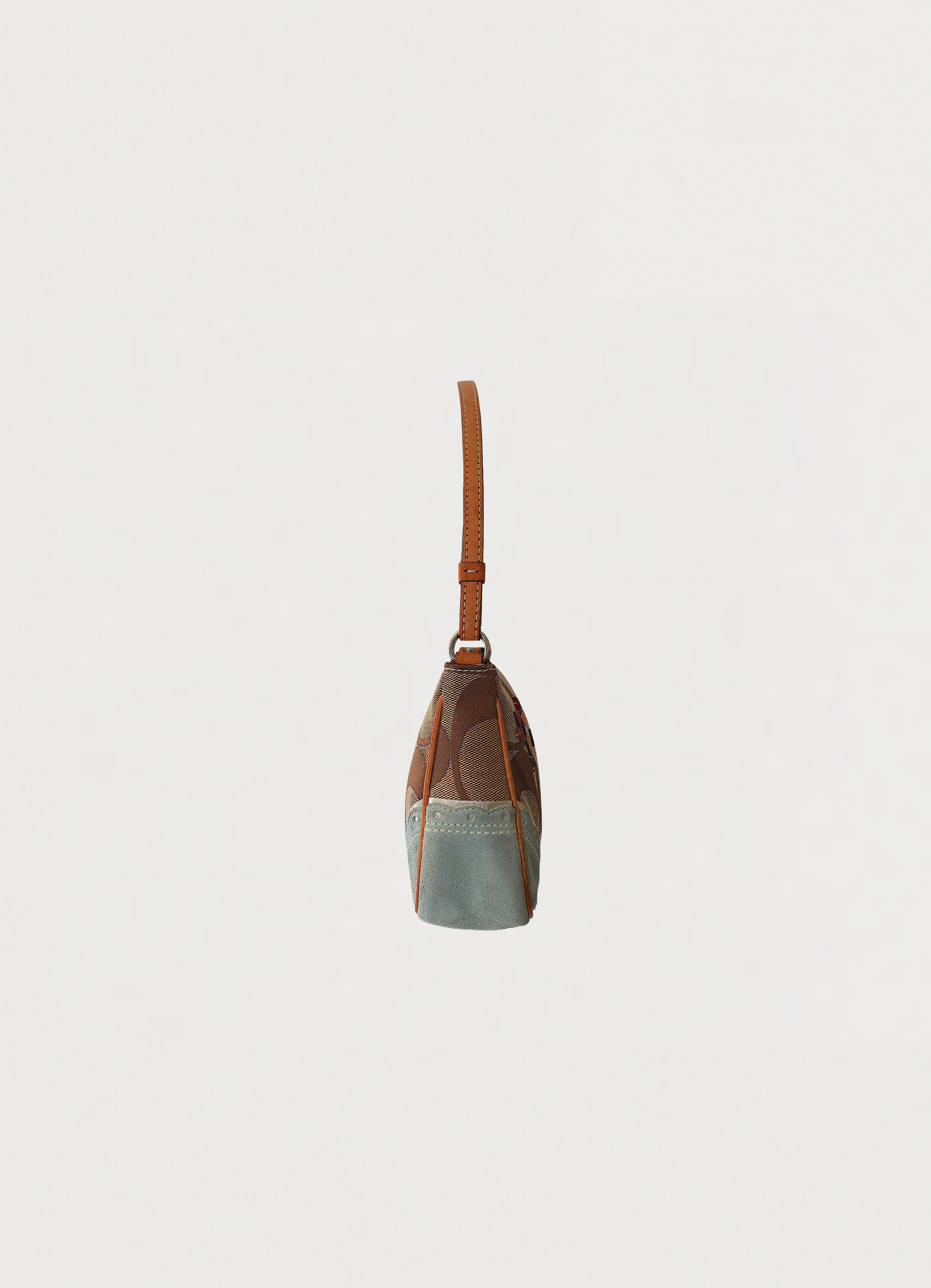 Vintage Coach Tropical Fish Demi bag in brown signature canvas with leather trim showing right side