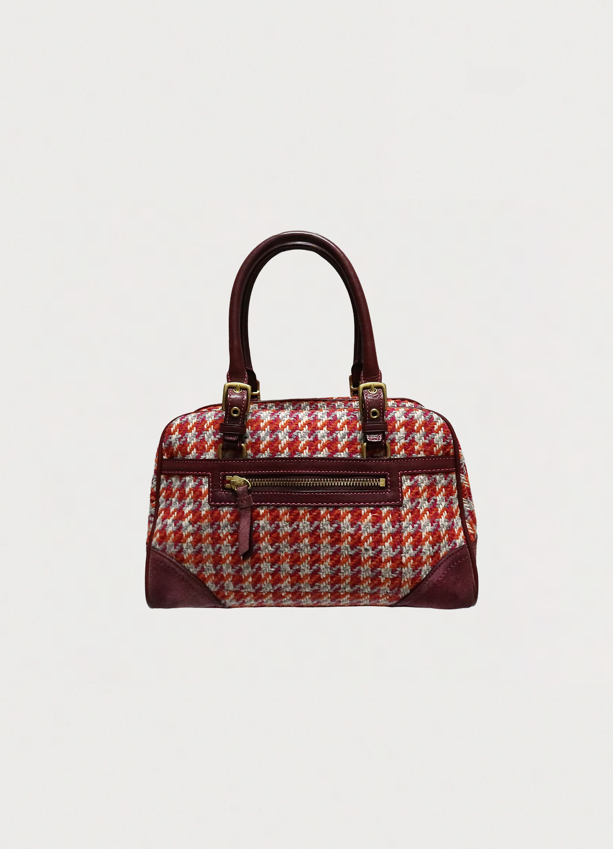 Vintage Coach Tweed Houndstooth Hadley satchel in orange and berry red back view